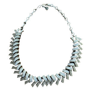 Vintage Coro Necklace Textured Silvertone Egyptian Revival Choker Collar 17"